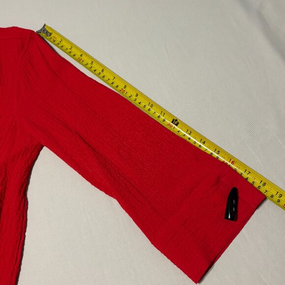 Ali Miles Red Crinkle Cardigan Jacket S 3/4 Sleeve Black Bone Look Buttons - Picture 12 of 12